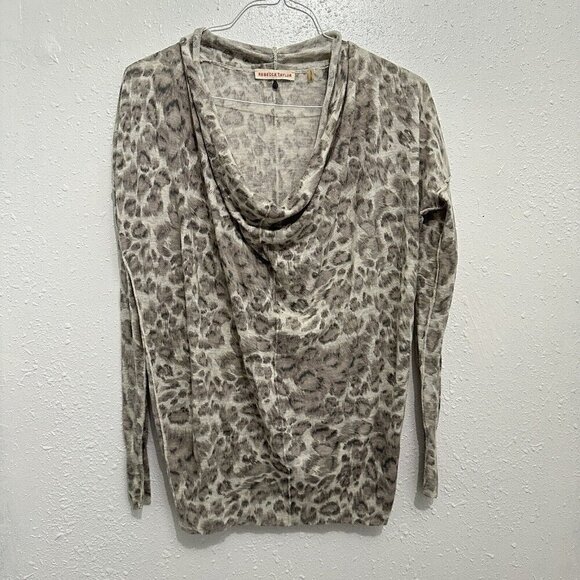 Rebecca Taylor Women's Wool Leopard Print Long Sleeve Knit Sweater Gray Size S - Picture 1 of 10